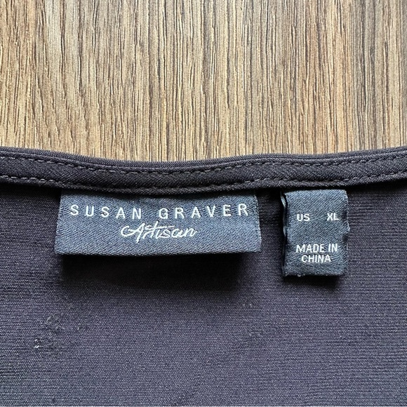 Susan Graver Artisan Womens Blouse XL Rhinestone Liquid Knit Black Asymmetrical - Picture 3 of 7